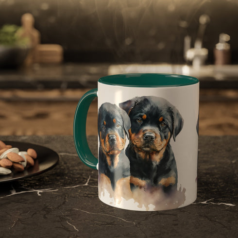 Rottweiler Pupies - Color Accent Mugs, 11oz